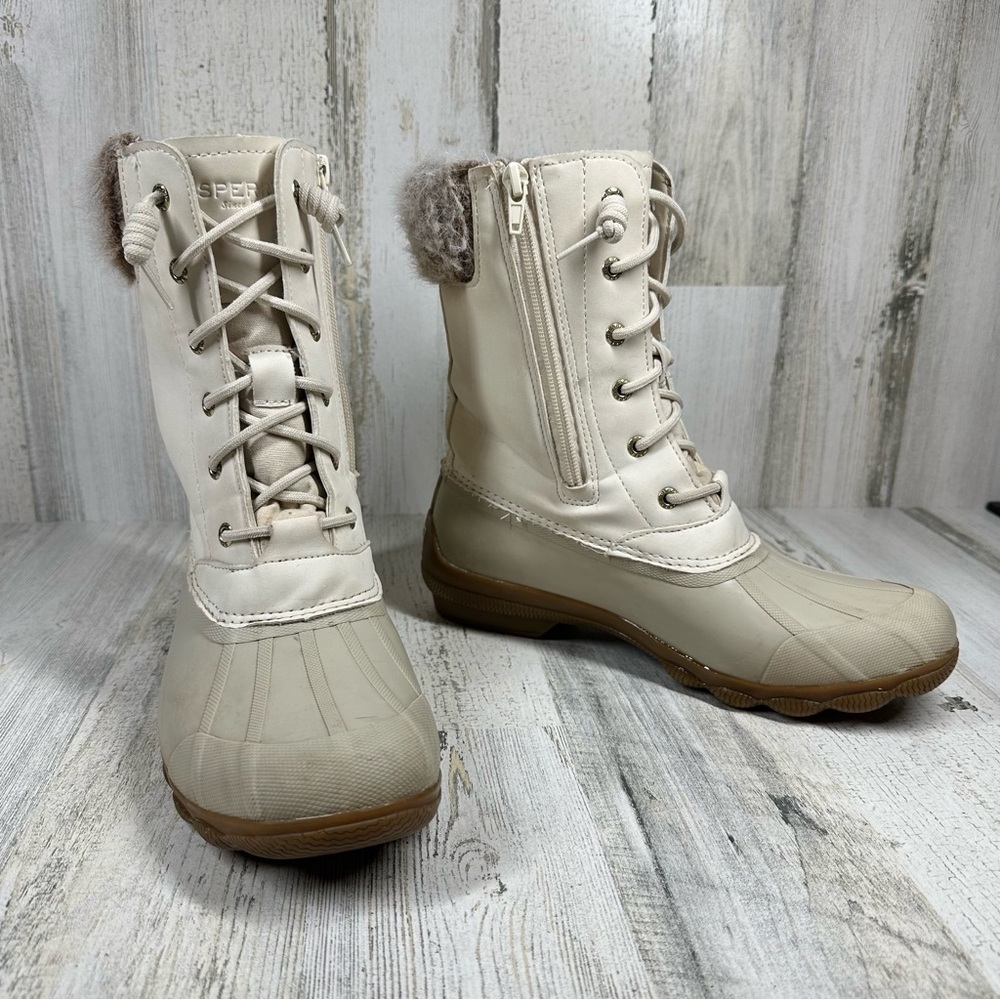 Sperry Syren Tall Fur White Lace Up Winter Ankle Boots - Picture 9 of 12